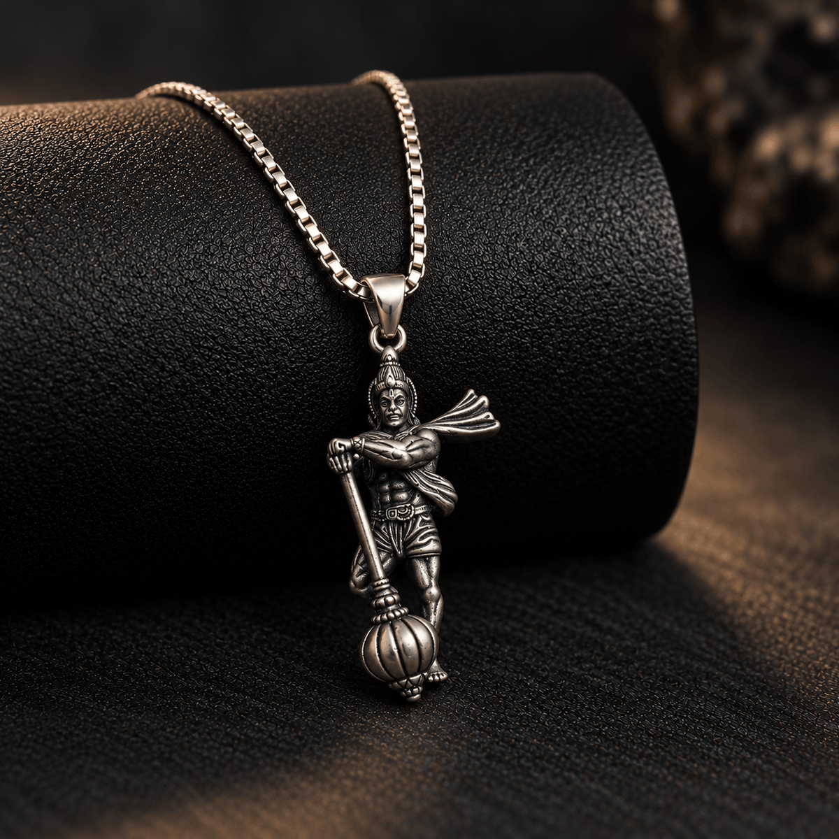 Oxidised Silver Lord Hanuman Pendant