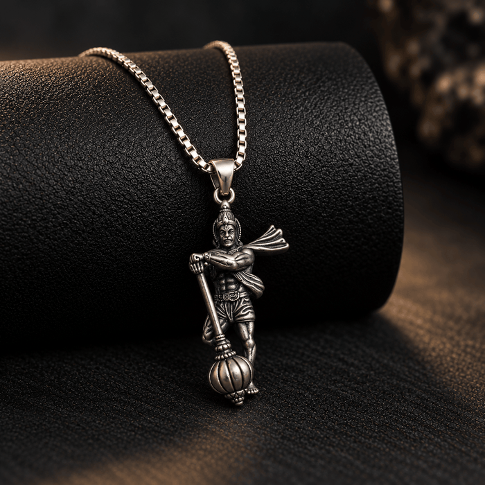 Oxidised Silver Lord Hanuman Pendant
