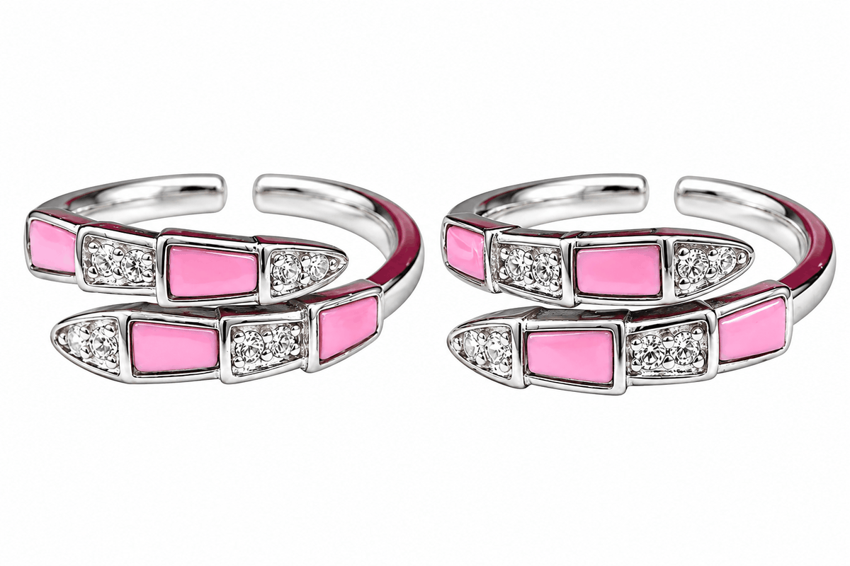 Pink Geometric Silver Toe Rings