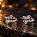 Multicolour Floral Silver Toe Rings
