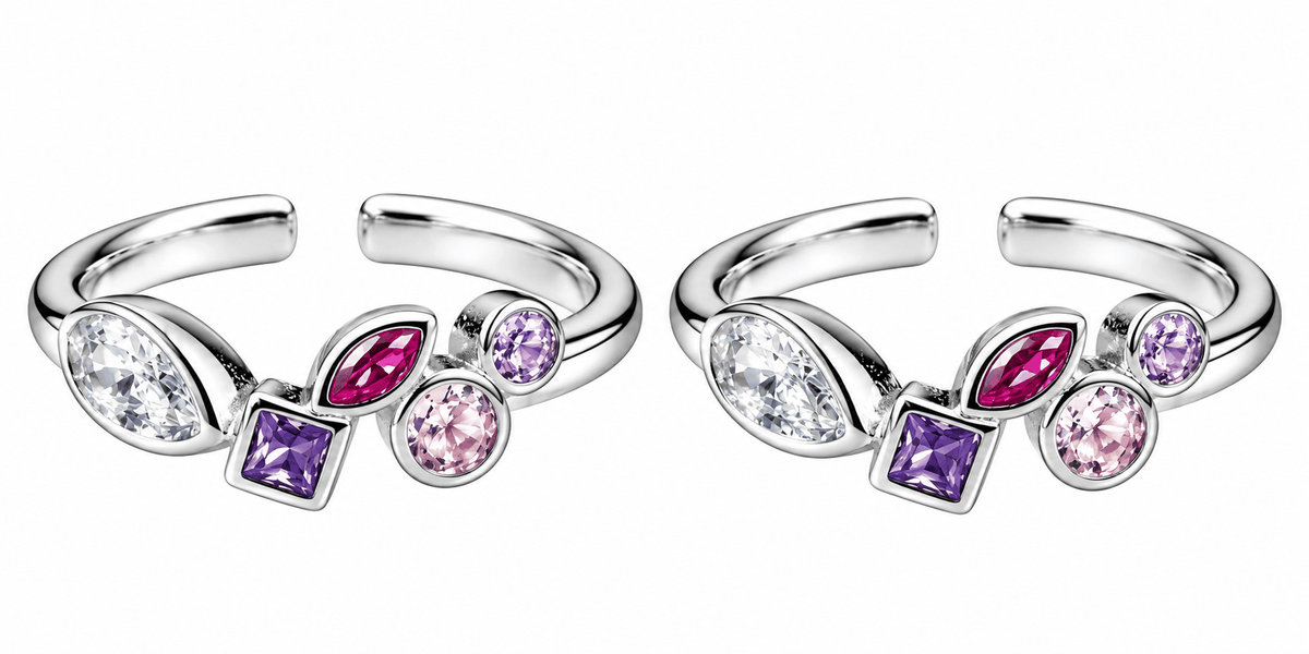 Multicolour Stone Silver Toe Rings