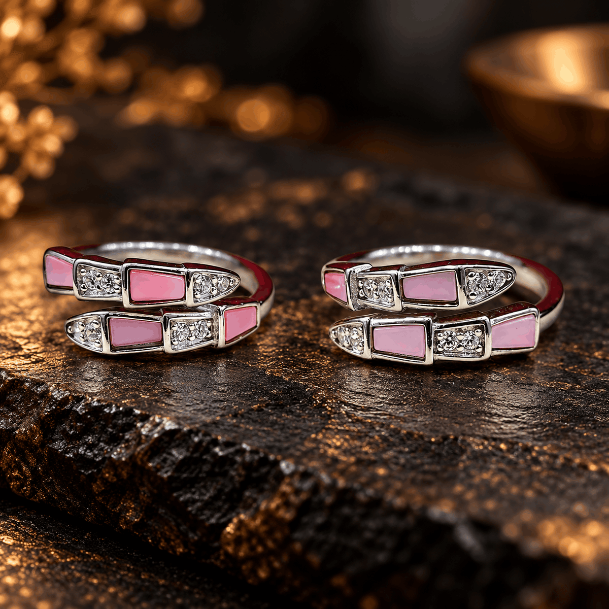 Pink Geometric Silver Toe Rings
