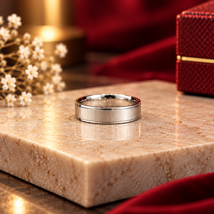 Plain Lining Band Silver Ring