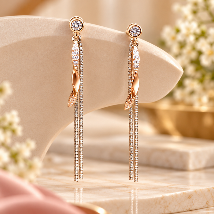 Rose Gold-Silver Drop Earrings