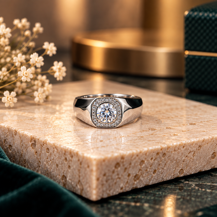 Round Solitaire-Style Silver Ring
