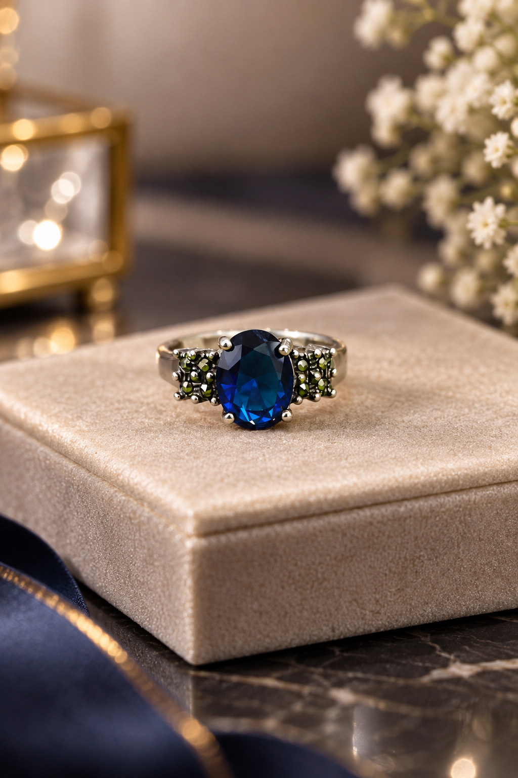 Royal Blue Sapphire Elegance Silver Ring