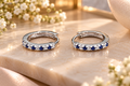 Silver Blue Stone Hoop Earrings