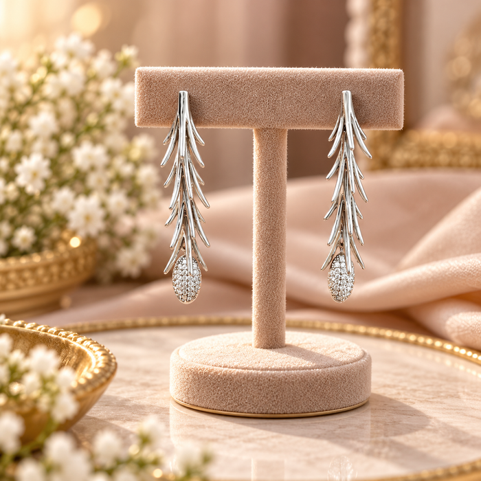 Silver Feather Drop Earrings