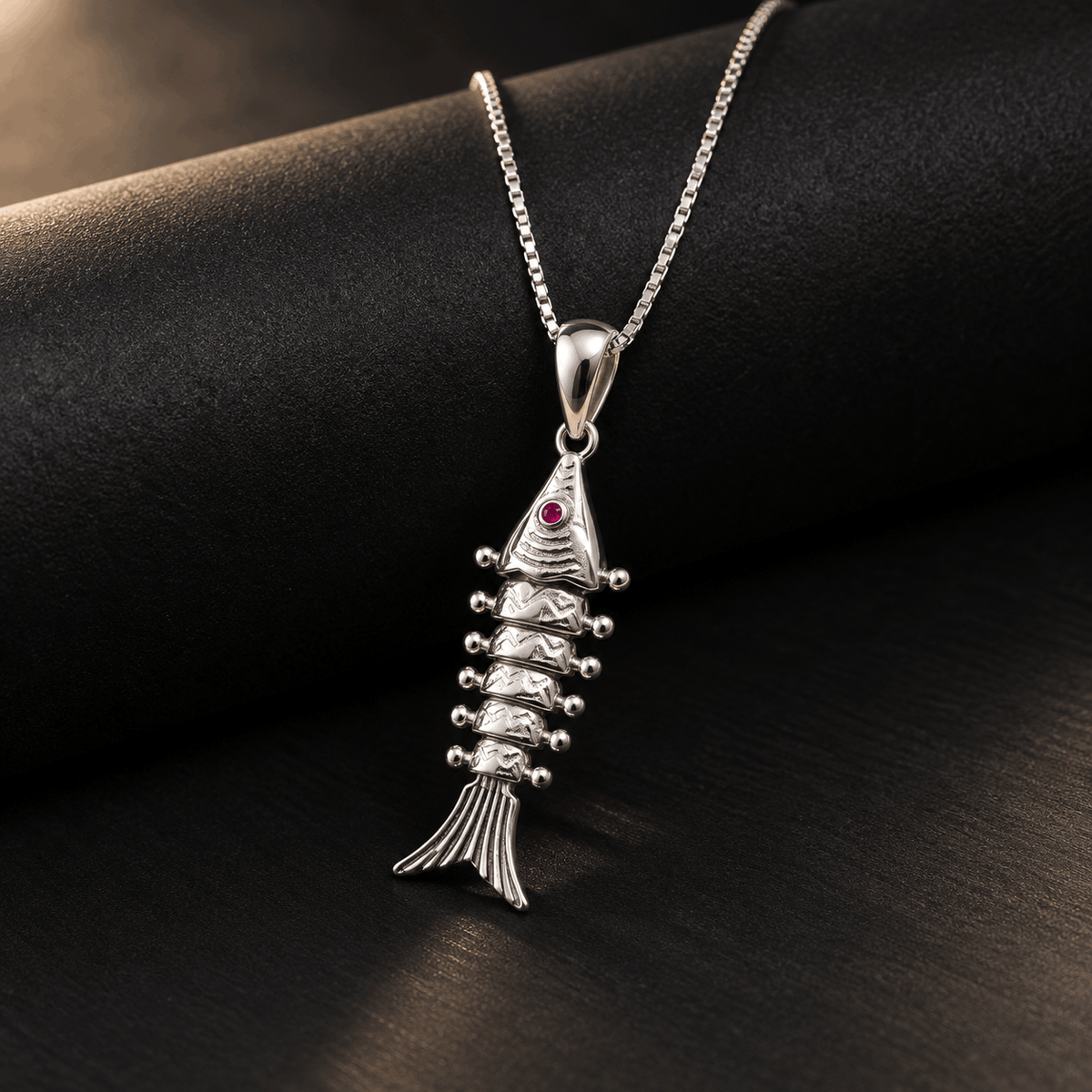 Silver Fish Skeleton Pendant