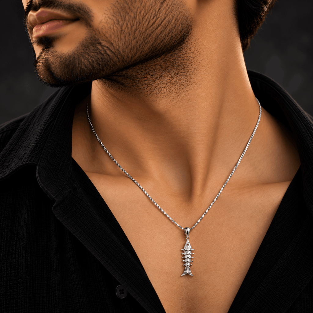 Silver Fish Skeleton Pendant
