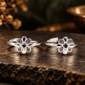 Floral Purple Stone Silver Toe Rings