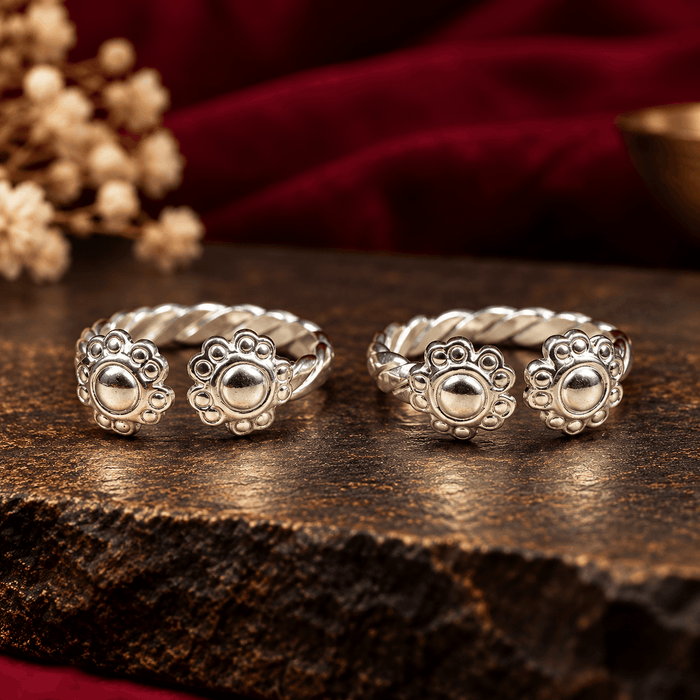 Floral Motif Silver Toe Rings