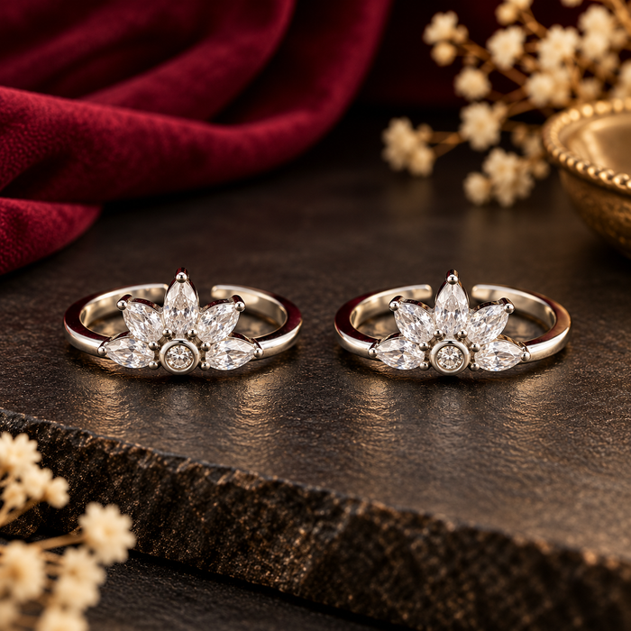 Silver Floral Toe Rings