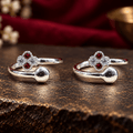 Designer Red Stone Silver Toe Rings
