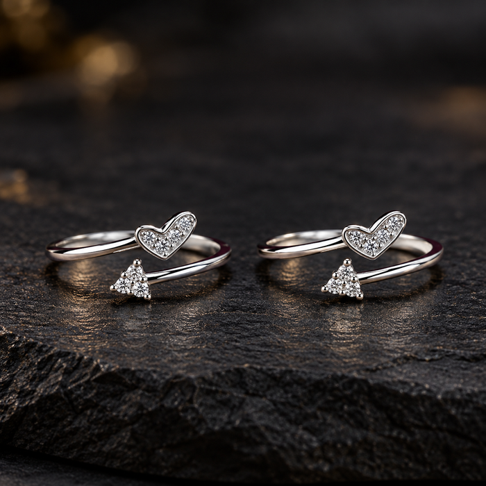 Silver Heart Design Toe Rings