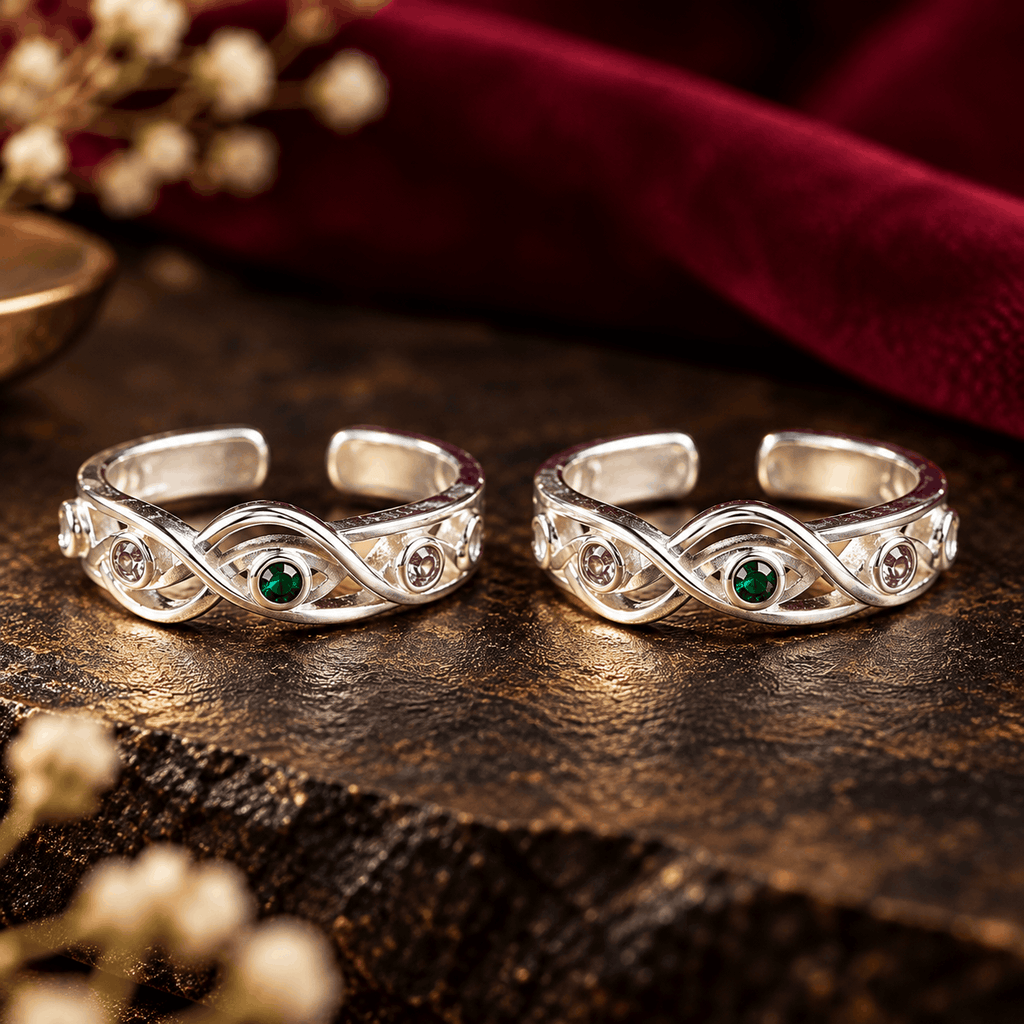Multicolour Stones Silver Toe Rings