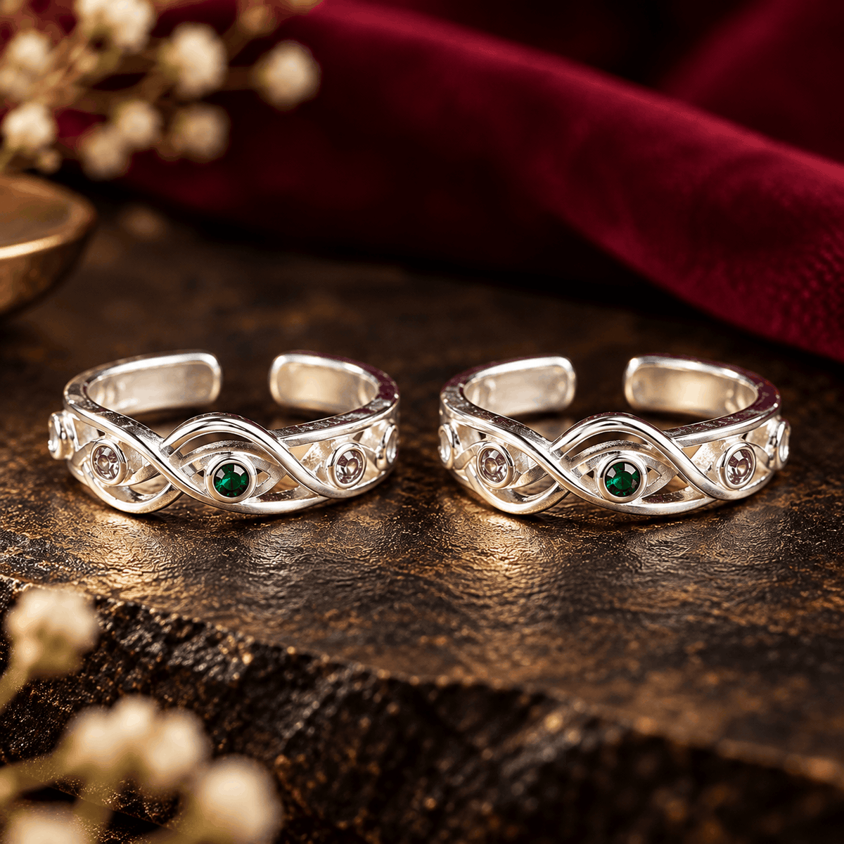 Multicolour Stones Silver Toe Rings