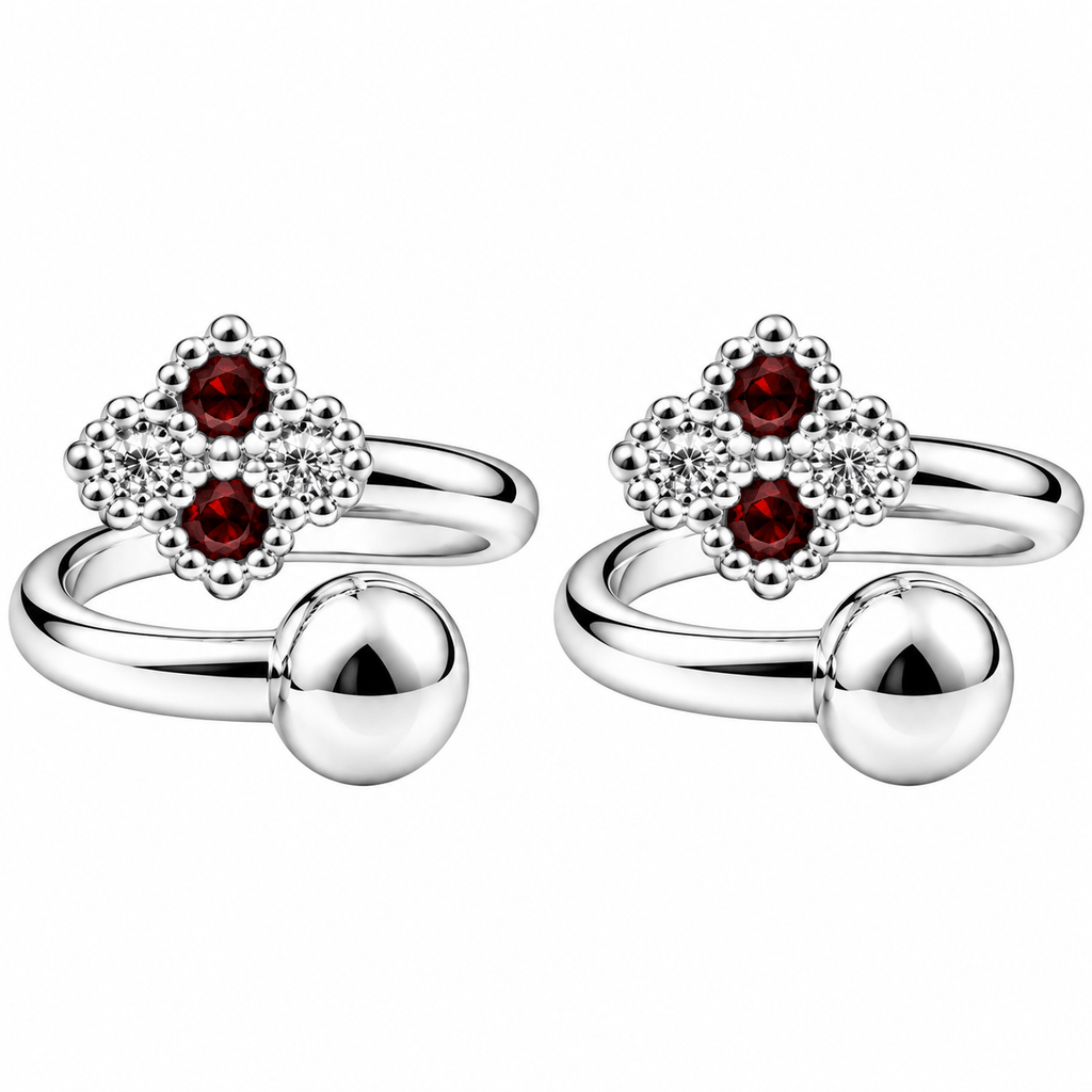 Floral Stone Silver Toe Rings