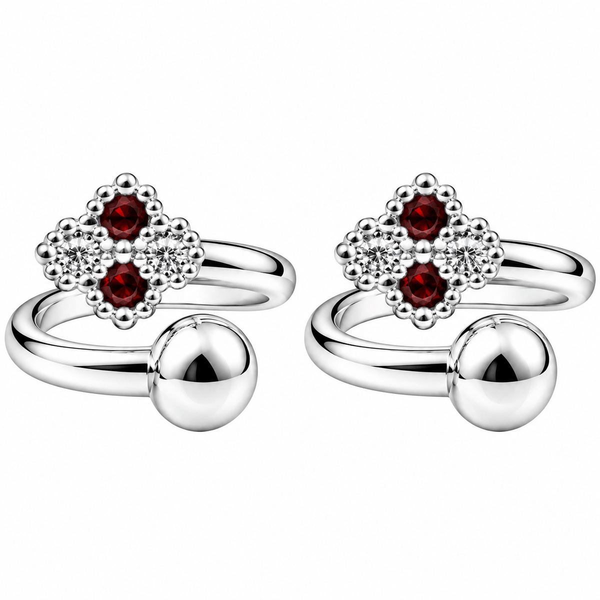 Floral Stone Silver Toe Rings