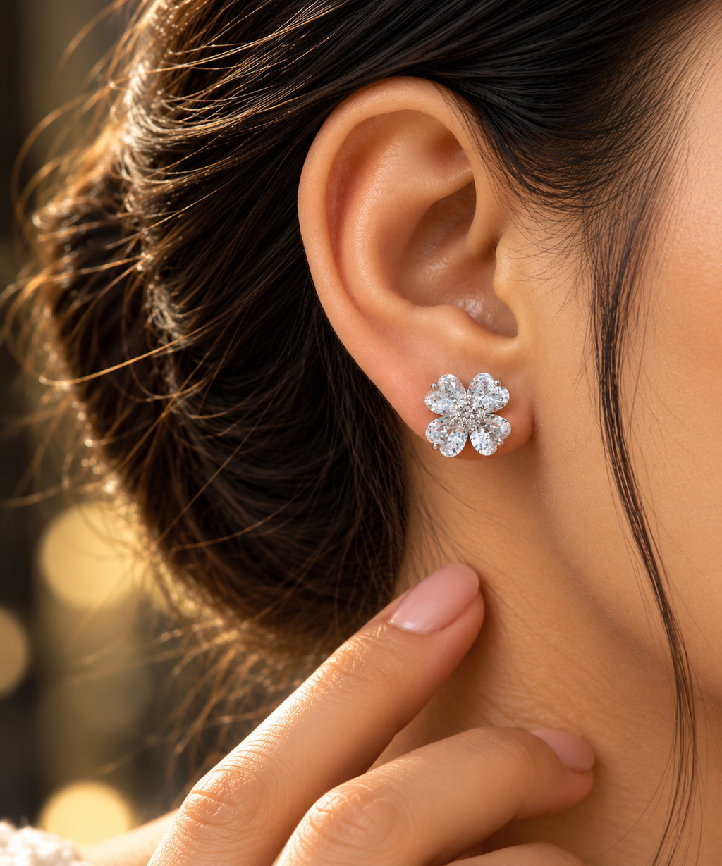 Silver Sparkling Four-Petal Flower Design