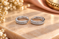 Silver Sparkling Stone Hoop Earrings
