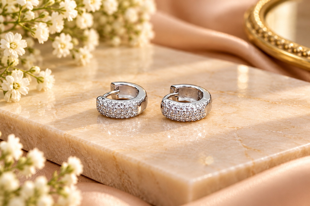 Silver Stone-Studded Earrings