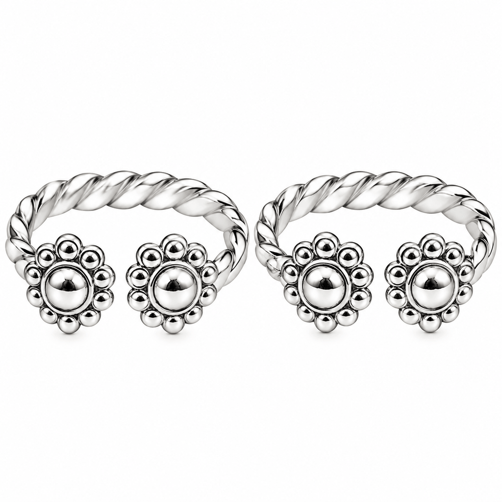 Floral Motif Silver Toe Rings