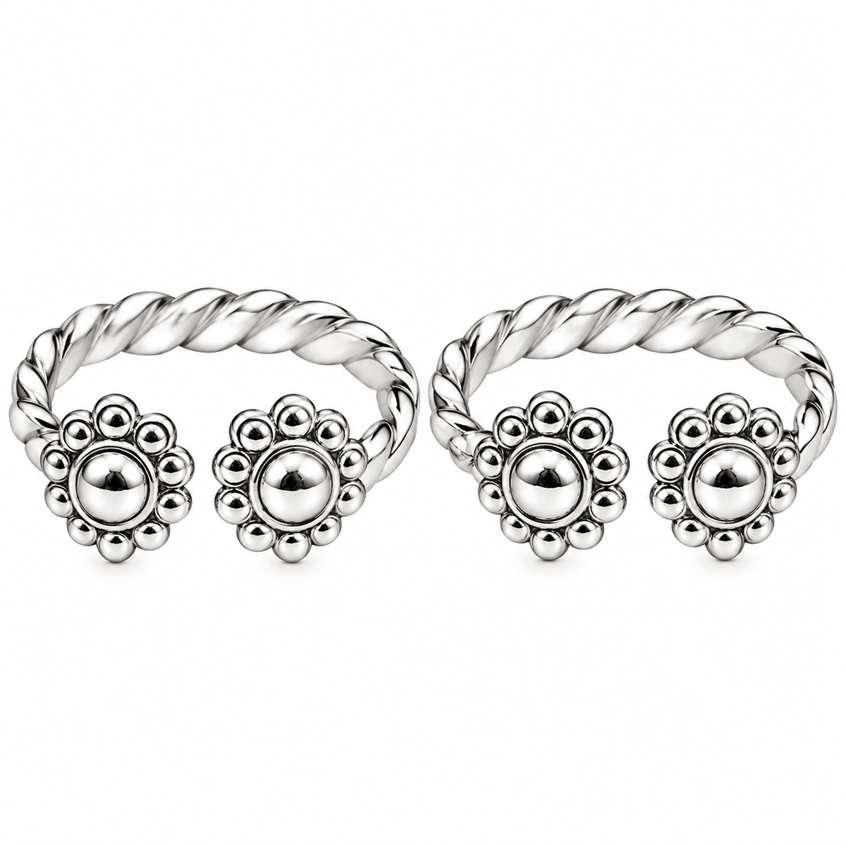 Floral Motif Silver Toe Rings