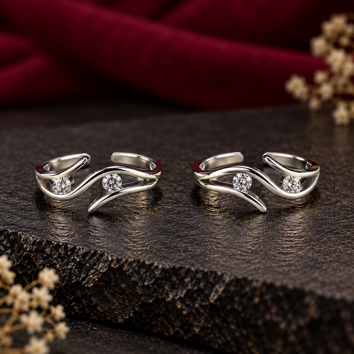 Silver Wave Design Toe Rings