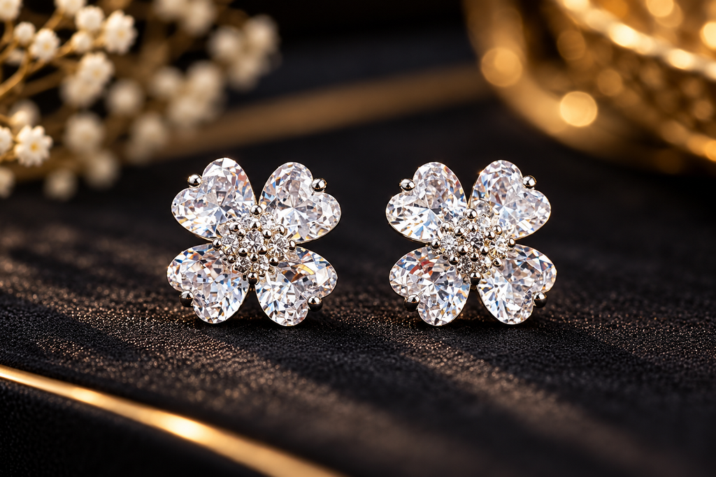 Silver Sparkling Four-Petal Flower Design