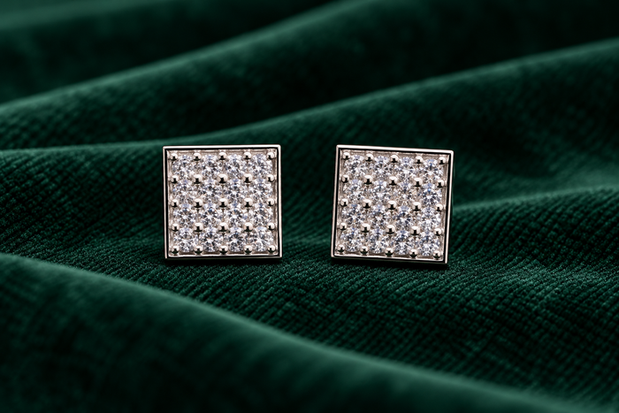 Square Silver Stone Stud Earrings