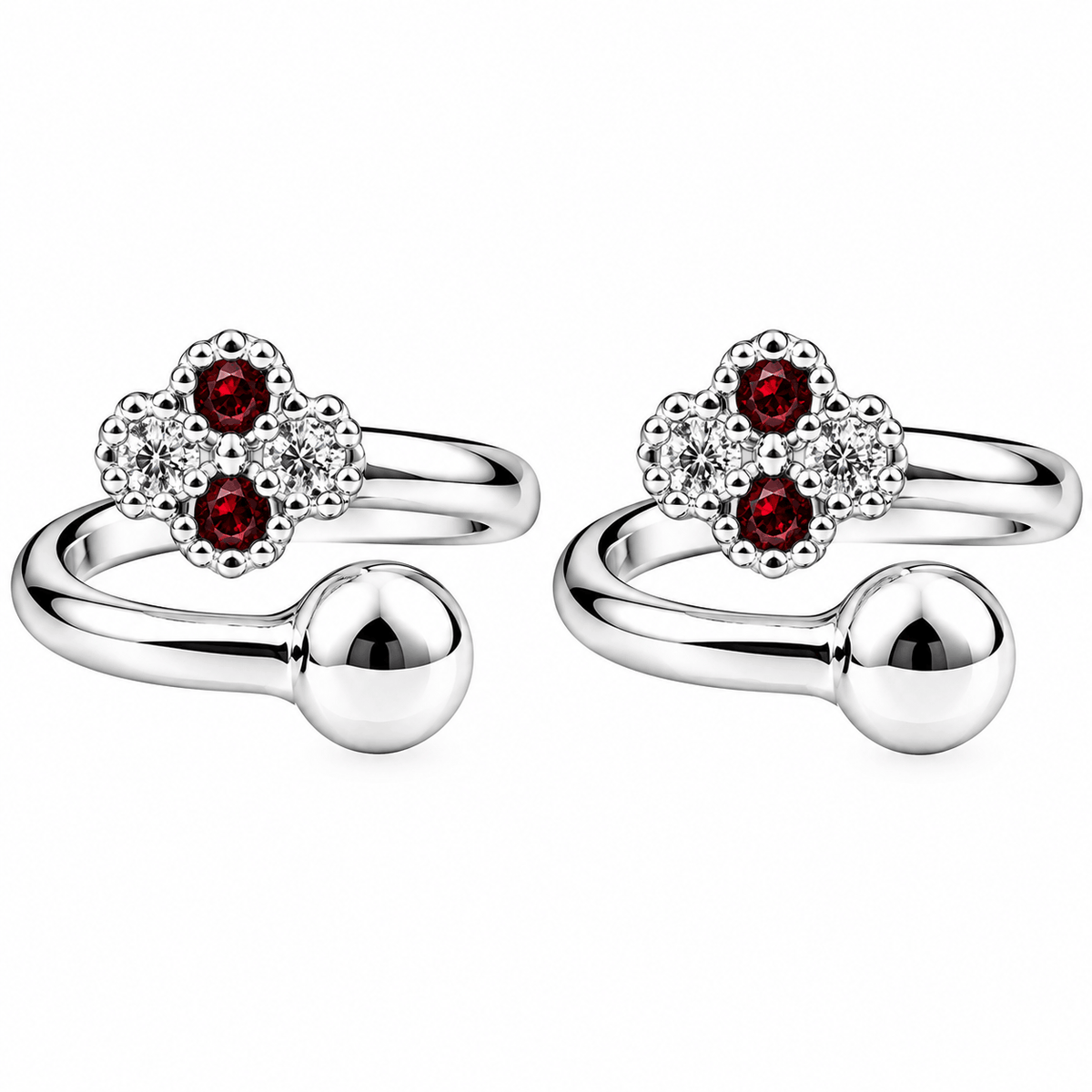 Designer Red Stone Silver Toe Rings