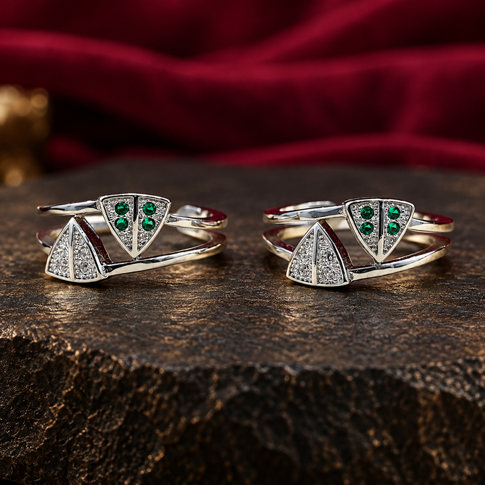 Silver Geometric Green Stones Toe Rings