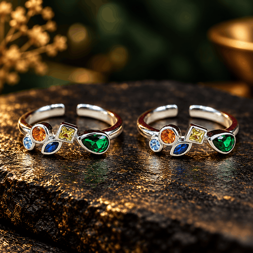 Contemporary Multicolour Gemstone Silver Toe Rings
