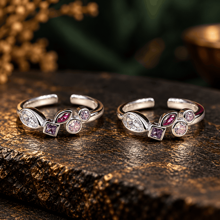 Multicolour Stone Silver Toe Rings