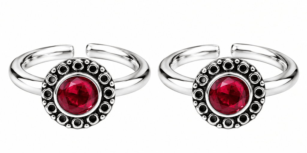 Ruby Red Stone Silver Toe Rings