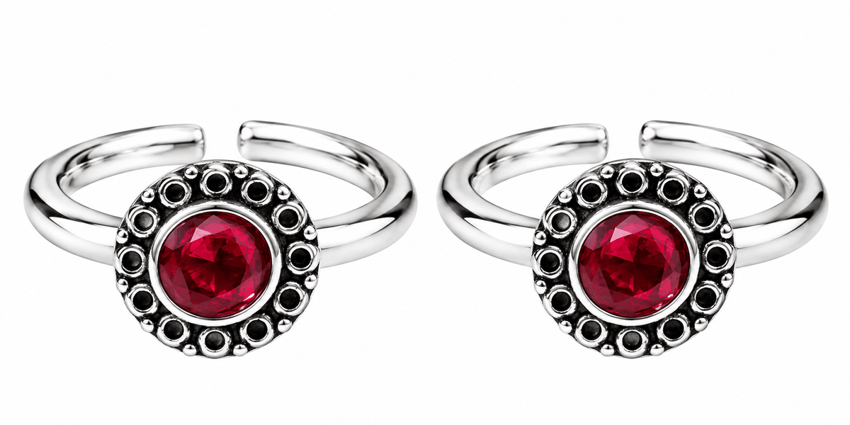 Ruby Red Stone Silver Toe Rings