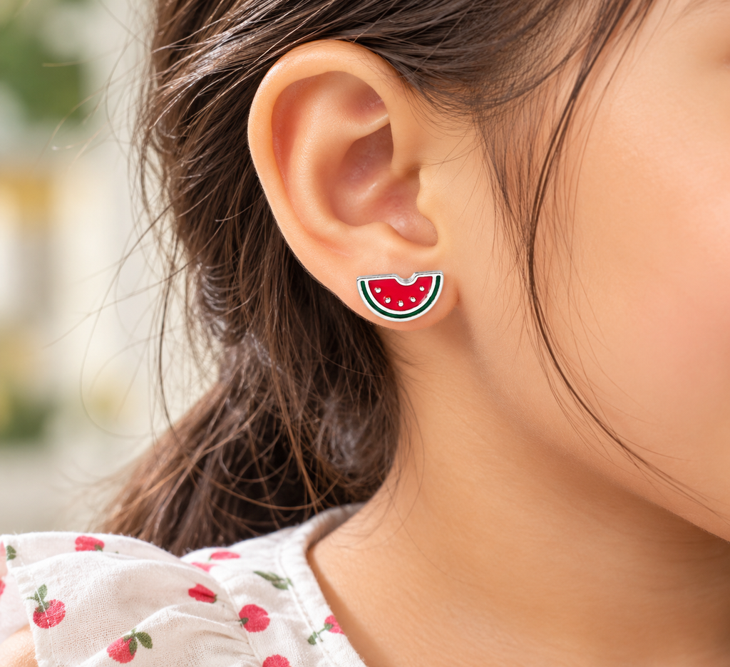 Watermelon Silver Stud Kids Earrings