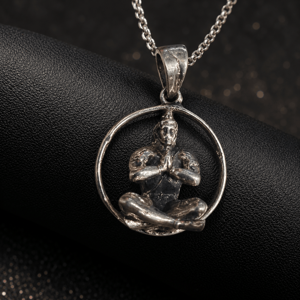 Oxidised Silver Meditating Hanuman Pendant