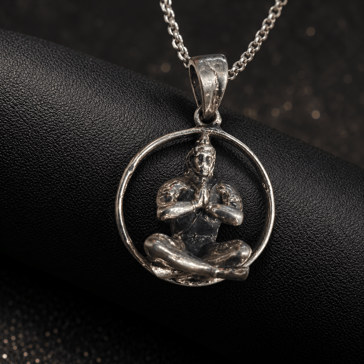 Oxidised Silver Meditating Hanuman Pendant