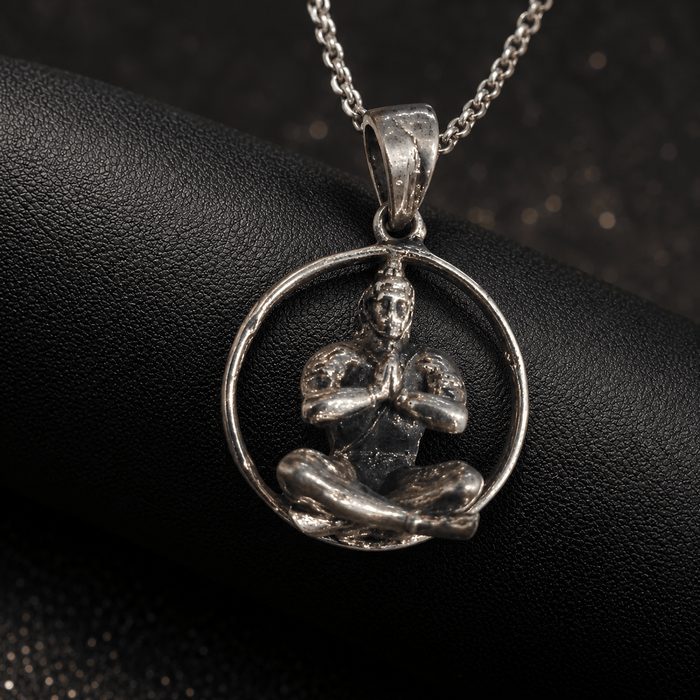 Oxidised Silver Meditating Hanuman Pendant
