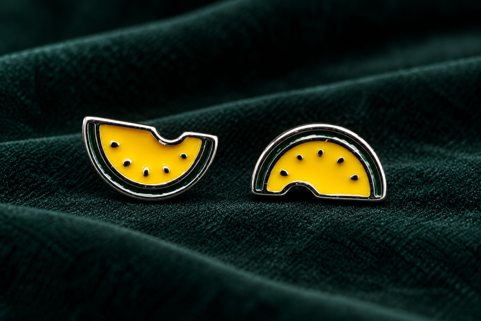 Yellow Watermelon Silver Stud Kids Earrings