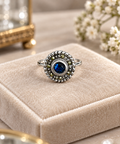 Blue Stone Floral Silver Ring