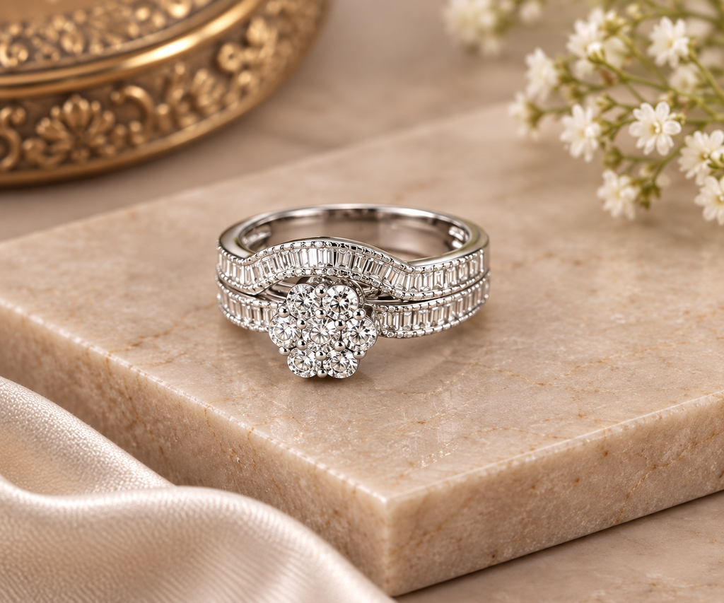 Floral Double-Band Silver Ring