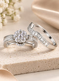 Floral Paired Silver Ring Set