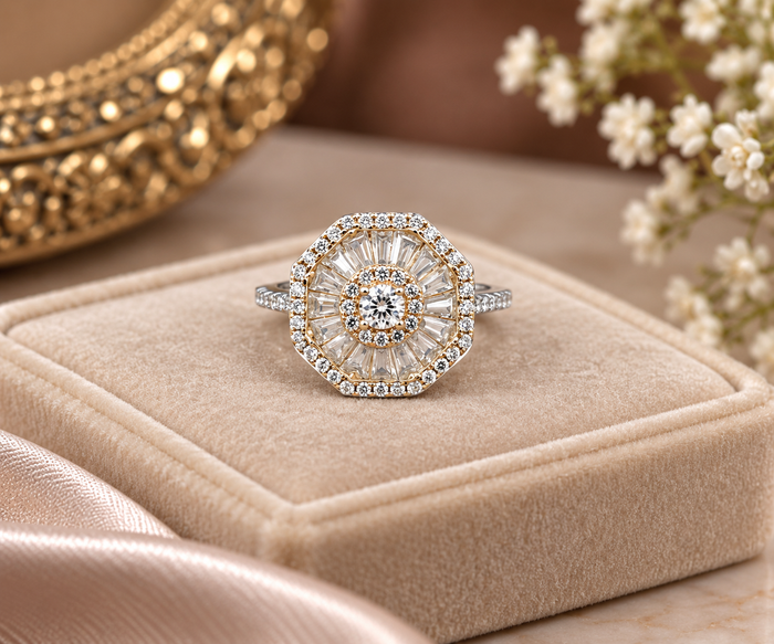 Round Halo Stone Silver Ring