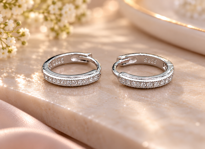 Silver Dainty Sparkle Hoop Earrings